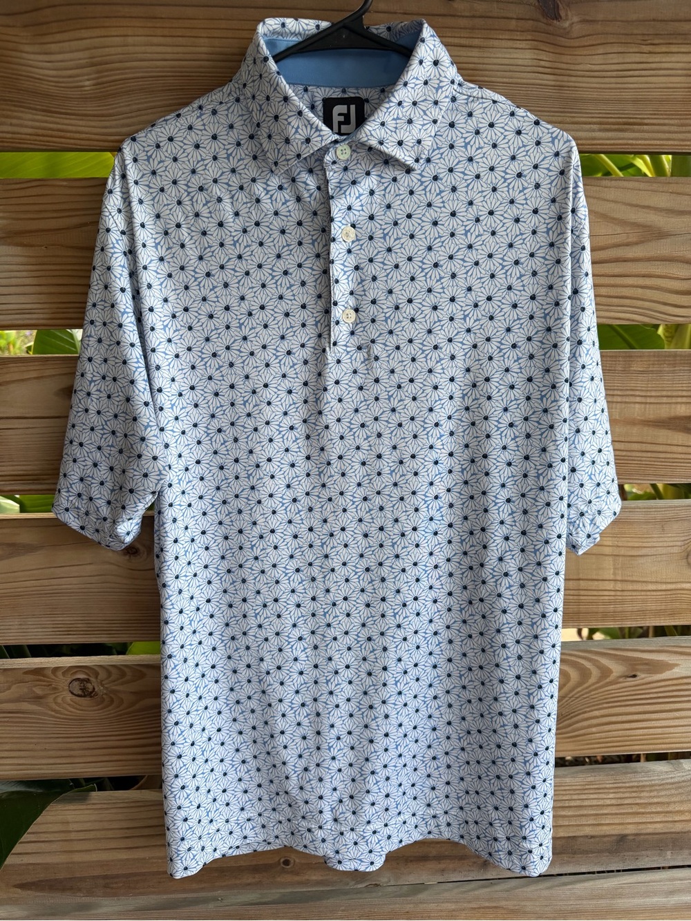 FootJoy Men’s White Polo with Navy Starburst Print